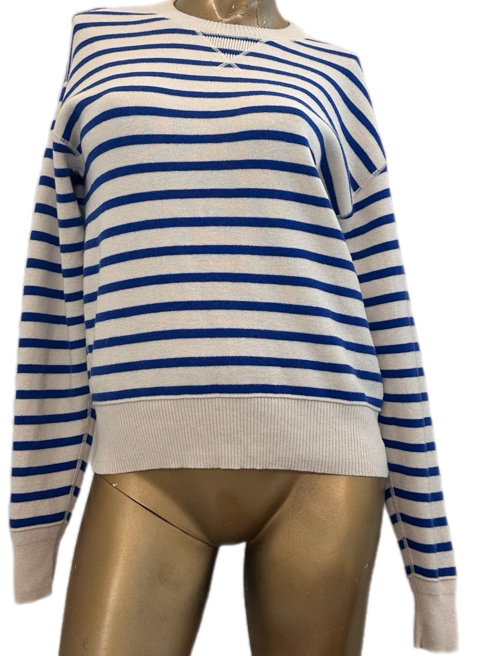 Everlane Blue & Cream Breton Stripe Wool Organic cotton Crewneck Sweater Size S